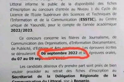 Concours d’entrée à l’ESSTIC 2022 :  Le Délégué Régional de la communication pour le littoral sème le doute sur le Chronogramme aux Candidats